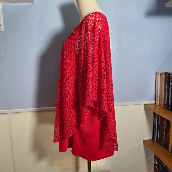 Jade Mood 3X Vibrant Red Tank Top Crocheted Overlay Poncho Shawl - Picture 7 of 10